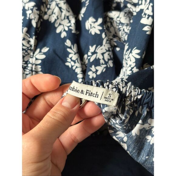 Abercrombie & Fitch Back Poplin Maxi Dress size S Navy White Floral - Picture 3 of 11